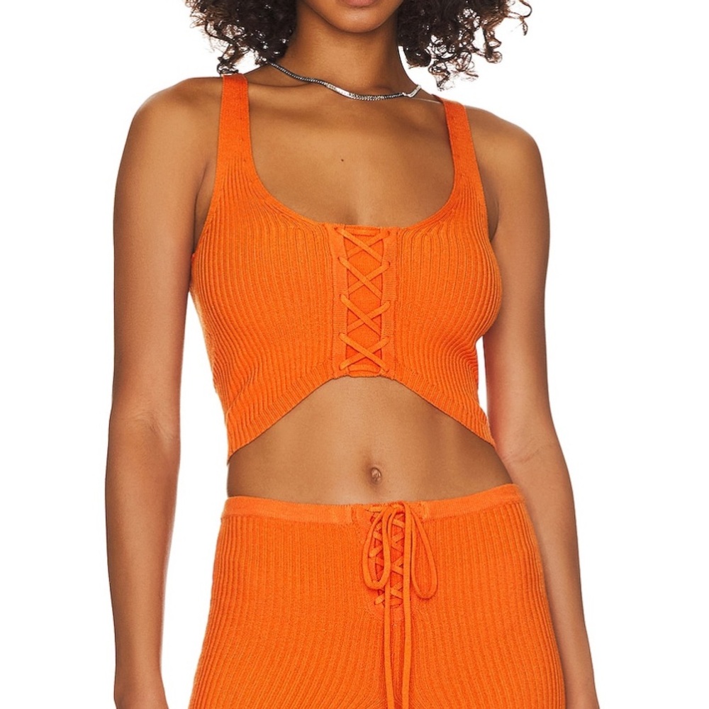 Camila Coelho orange Artemis knit lace-up tank top size small